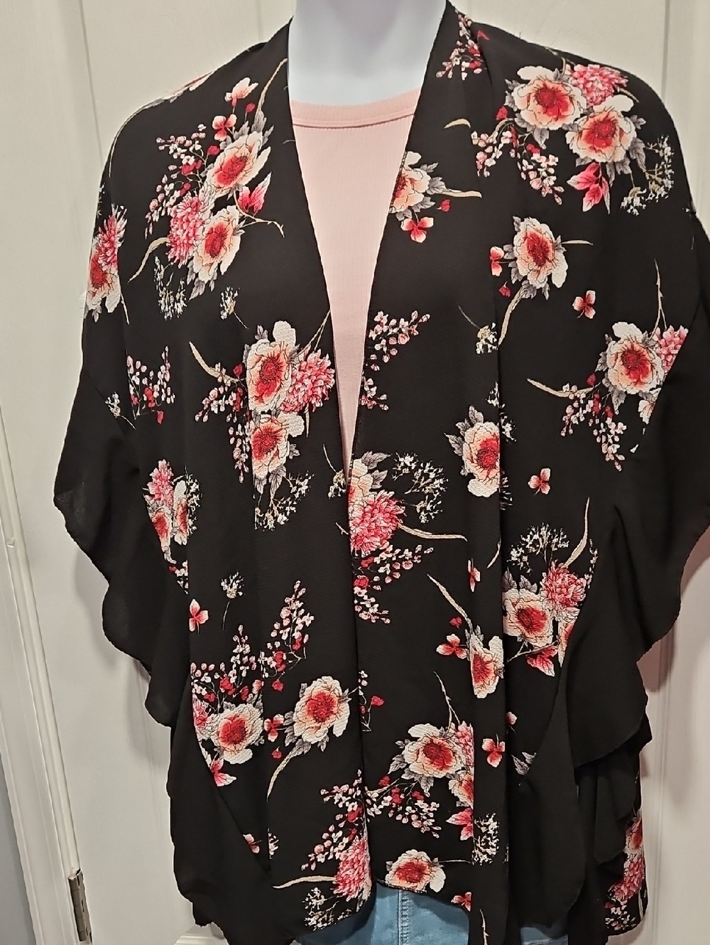 Floral Black and Pink Kimono